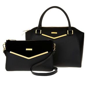 Couture Leather Satchel & Clutch w/ Velvet Detail